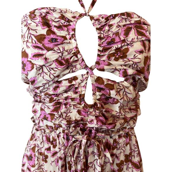 Jason WU Halter Strapless Floral Smocked Midi Dress in Pink Brown Women's Small - Picture 3 of 15